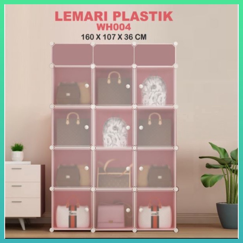 Worldhome Lemari Tas Plastik 12 Pintu Rak Tas Lemari Pakaian Rak Lemari Plastik Serbaguna