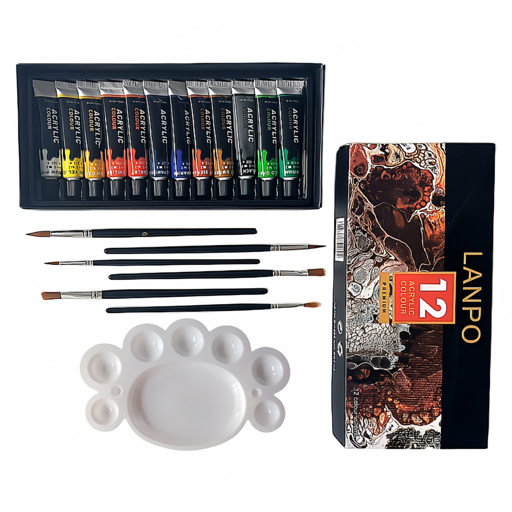 

12ml acrylic pigment 12 colors 12ml containing small foot palette +6 paintbrushes hand-painted DIY paint waterproof box set