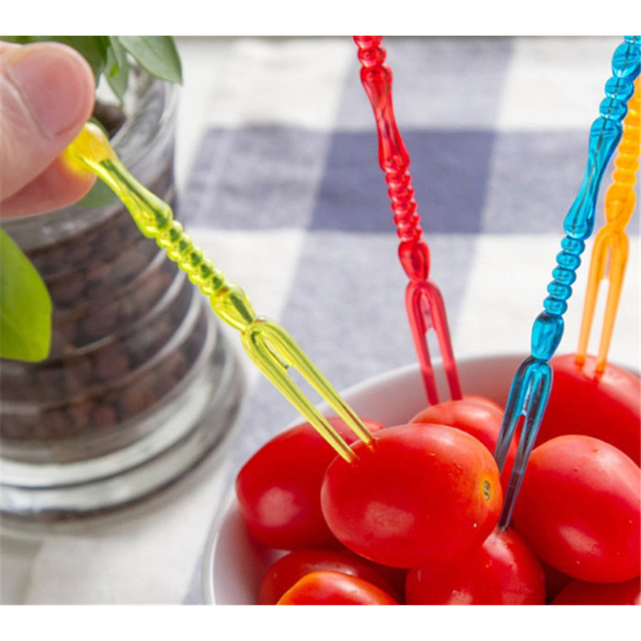 

50 Pcs Disposable Plastic Fruit Cake Dessert Fork Pick Party Tableware Multicolor Home Dining Plastic Food Fruit Fork