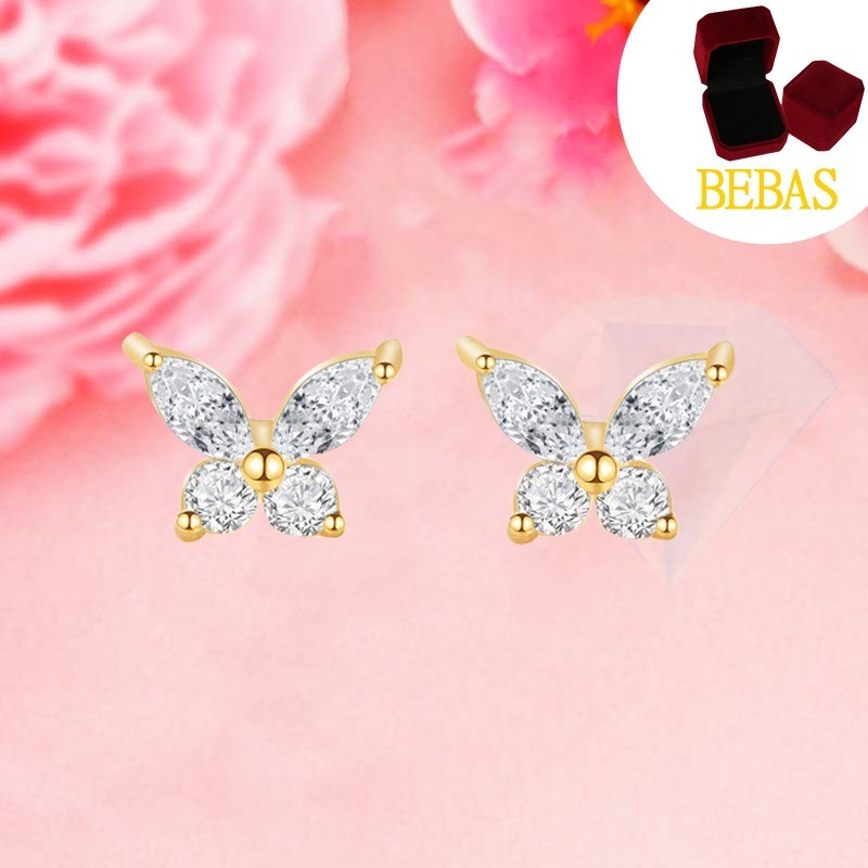 18K Emas Lucu Flash Kecil Berlian Kupu-kupu Anting Pejantan Wanita Anting-anting Siswa Yang Sangat I