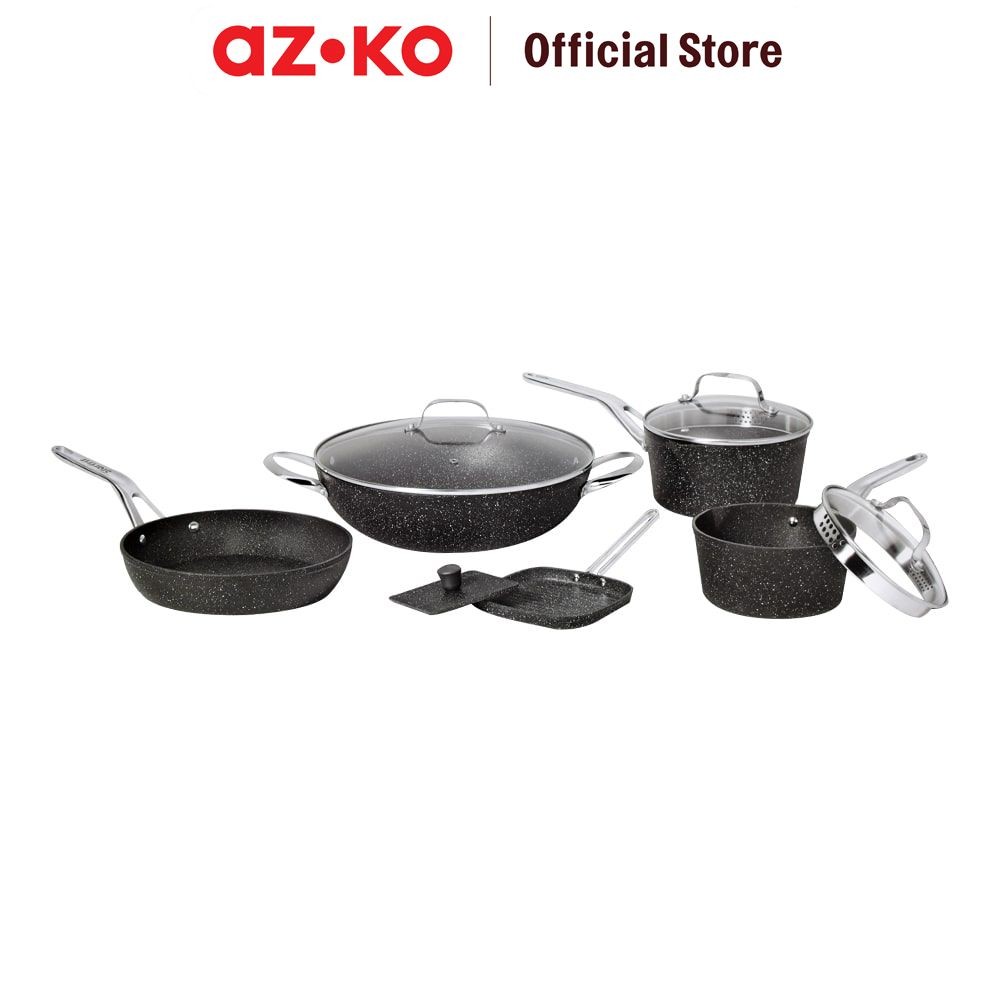 AZKO Starfrit Set 5 Pcs The Rock Perlengkapan Masak Cookware Set Wajan Wok Saucepan Panci Peralatan 