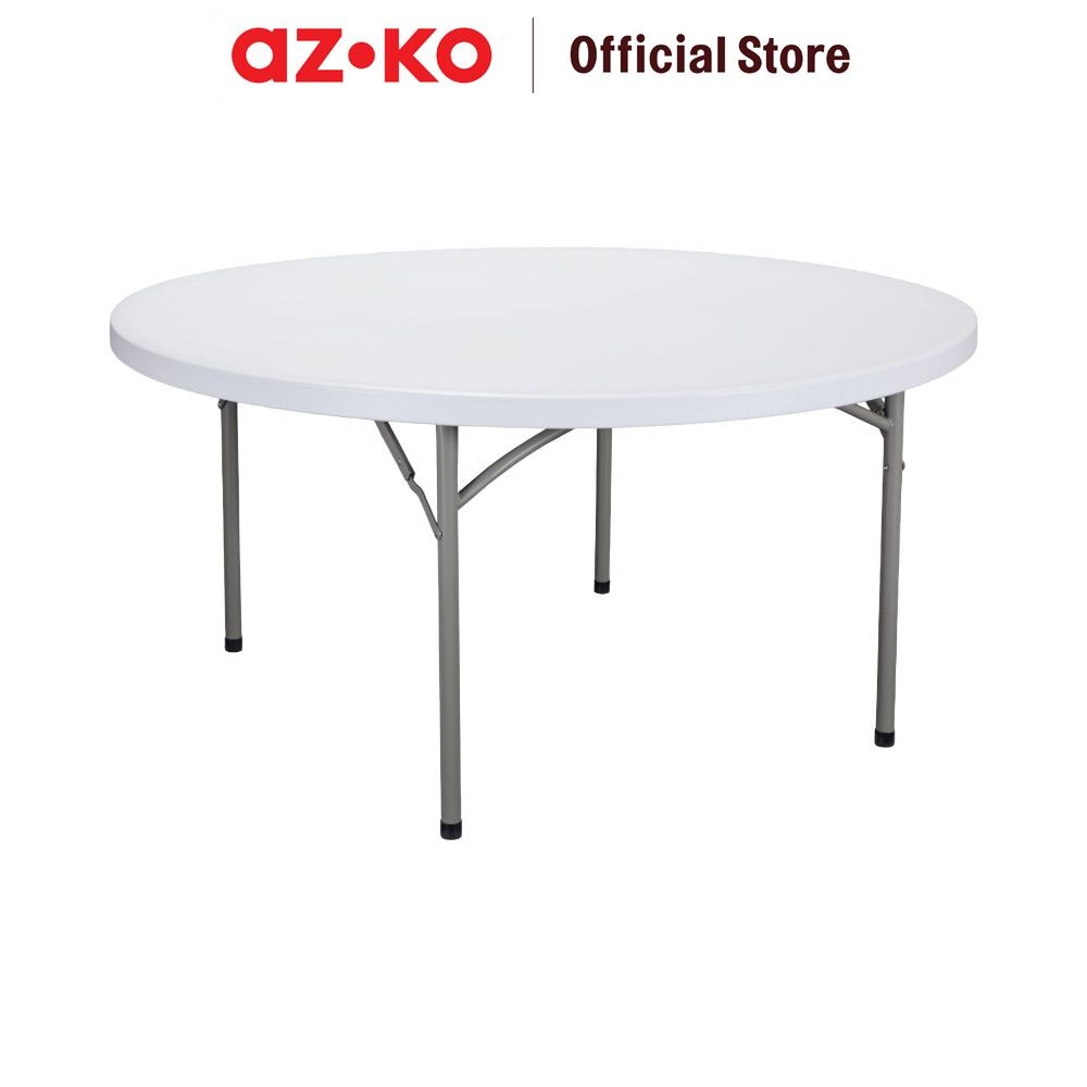 AZKO Krisbow 155 cm Meja Taman Lipat Round - Putih granite Foldable Garden Desk Picnic Table Meja Ha