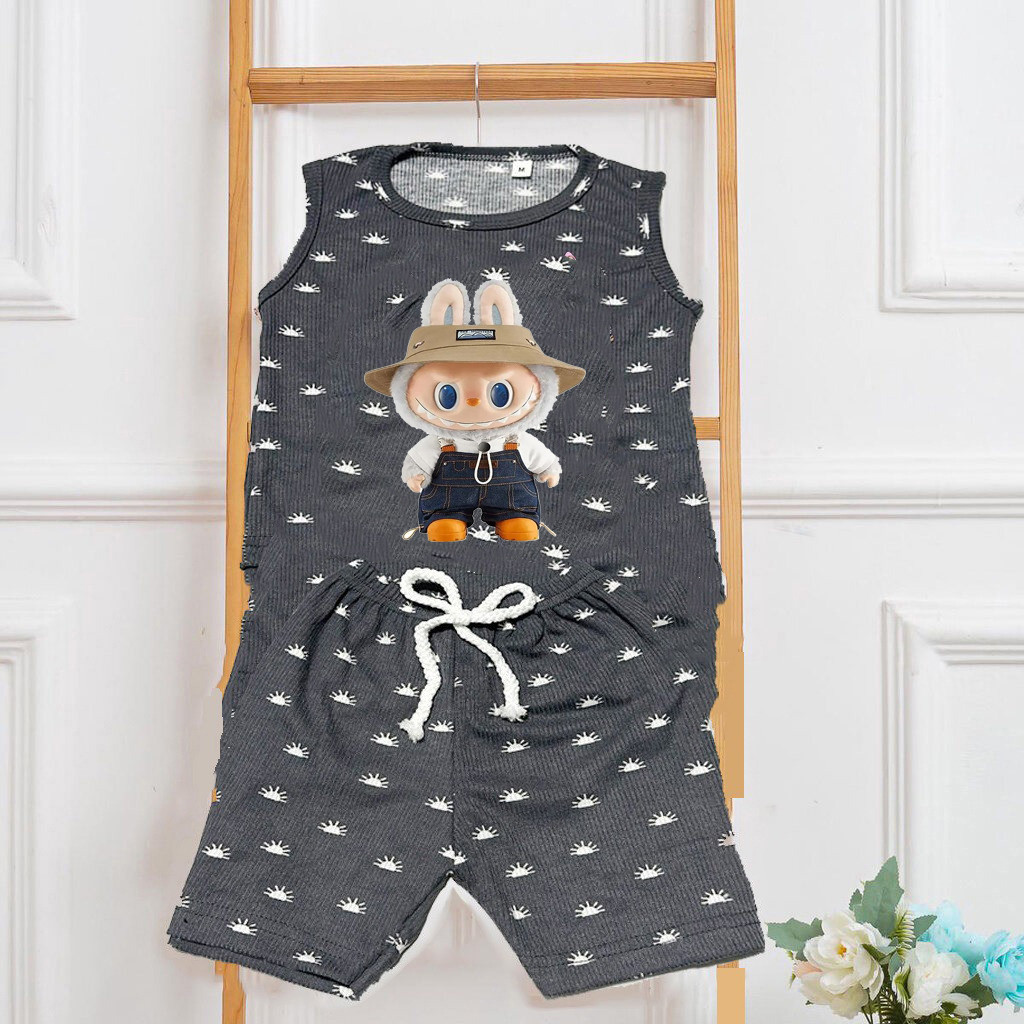 ZASKIYA - SETELAN SINGLET ANAK MILANO MOTIF LABUBU DTF / SINGLET MILANO MOTIF TERKINI DTF