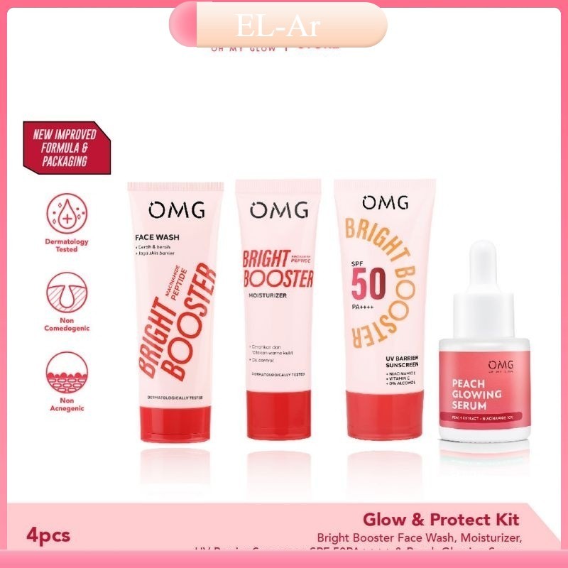 OMG Paket Basic Skincare Lengkap 4in1 Super Glow Kit, Mencerahkan dan Merawat Wajah Kusam Berjerawat