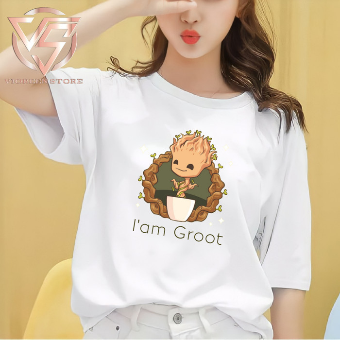 BAJU CEWEK KAOS KATUN WANITA PREMIUM IAM GROOT S-M-L-XL-XXL-3XL-4XL - Putih, S