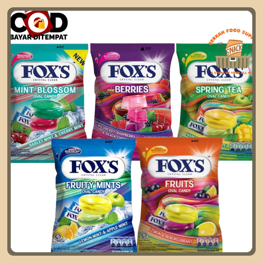 

Permen Fox's Oval Candy 125gr Berries Lemon Blackcurrant Lemonmint Applemint Barleymint Cherrymint Mango Tea Apple Tea Foxs All Varian Fruits Cemilan Murah Halal MONAZALA