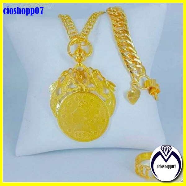 Set Perhiasan emas asli kadar emas muda17,7 model koin ada surat toko