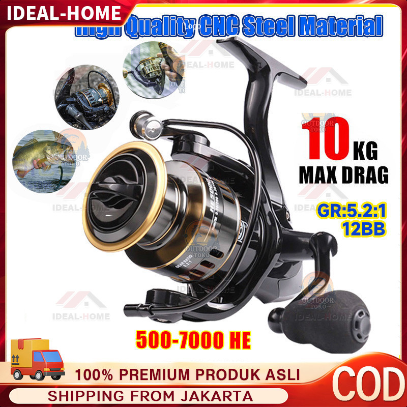 reel pancing alat pancing asli besi fishing reel 10kg drag 5.2:1 Kincir Logam Berkekuatan Tinggi, Gu