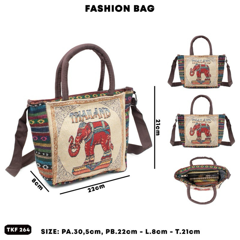 Tas Thailand Original Import Tkf 264 / Gajh Thailand Bangkok Tas Selempang Tenteng Wanita Kanvas