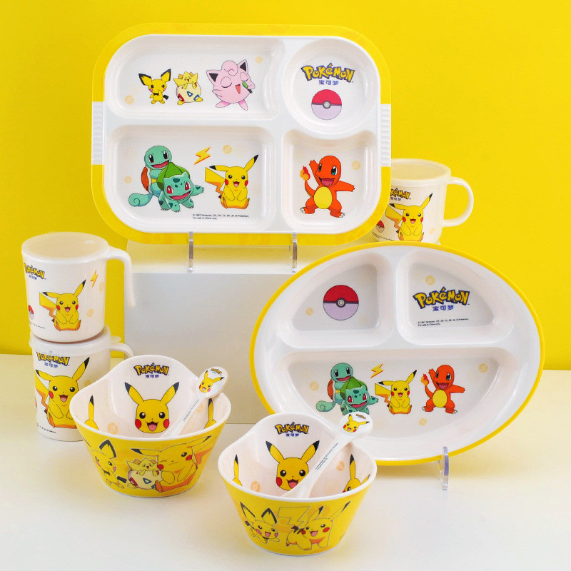 Piring Makan Mangkok Sendok Gelas Anak Melamin Karakter Pikachu