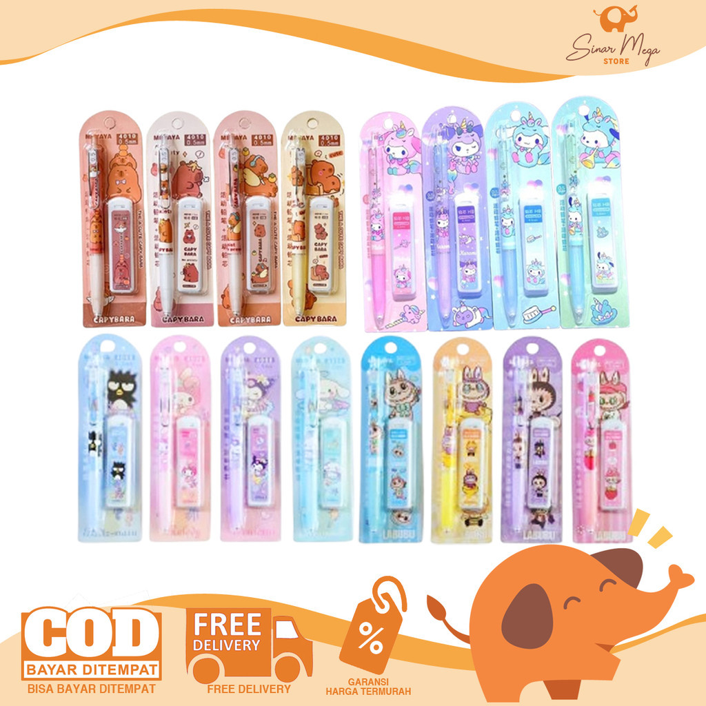 

Fancy Pensil Mekanik HB 0.5mm Set - Mechanical Pencil With Refill LABUBU / CAPYBARA / KUROMI