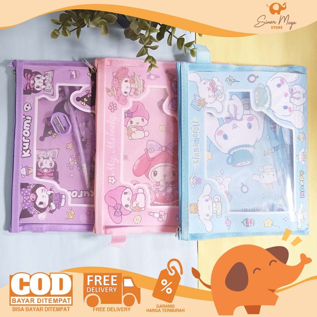

Fancy Study Set Zipper Motif Sanrio 6027 Ukuran A5 / Paket Alat Tulis Kotak Pensil Jaring 6 In 1