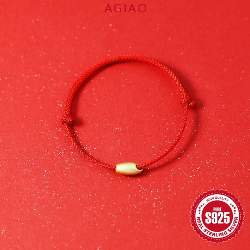 AGIAO Tahun Tikus Dua Warna Dengan Tali Merah Beras Gelang Biji-bijian Beras Kecil, Tali Tangan Yang