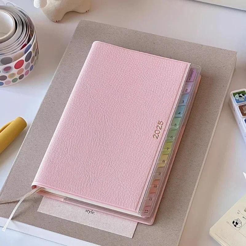 

2025 Portable Planner Memo Leather Schedule Notebook Colorful Index Diary Notebook Monthly Weekly Plan Notes for Students