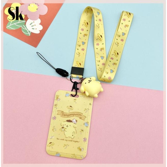 

READY Kalung Holder Kartu Lucu / ID Card Holder Name Tag Karakter Sanrio - Pompom + Doll