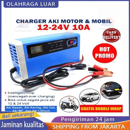 Charger Aki Mobil Motor 12V-24V 10A/ Charger Aki Portable 12V-24V 10A Mobil dan Motor LCD Indicator 