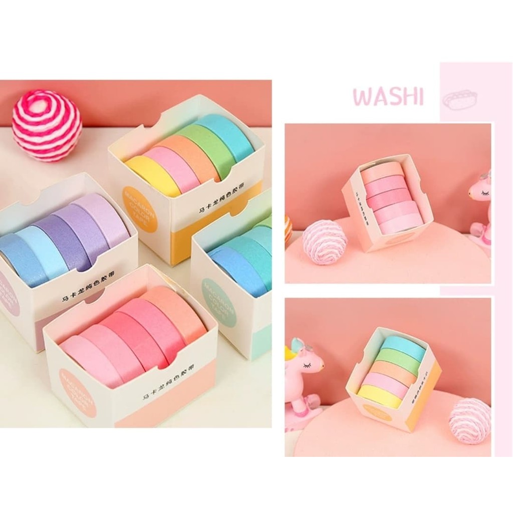 

[PaperNPlay] Washi Tape Masking Tape Set 5pcs Essential Collection Isi 5 Selotip Bahan Kertas Washi Warna Warni / ATK Lucu