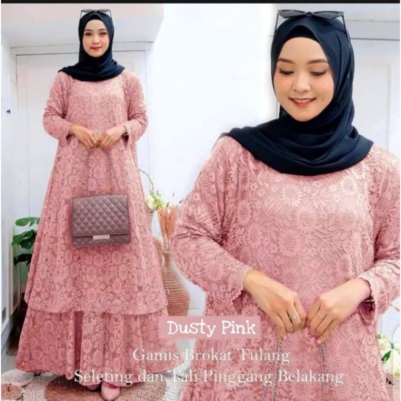 Gamis Brukat Malaysia Baju Kurung Melayu Wanita Modern Fashion Muslim Dress Kondangan Mewah Jumbo Re