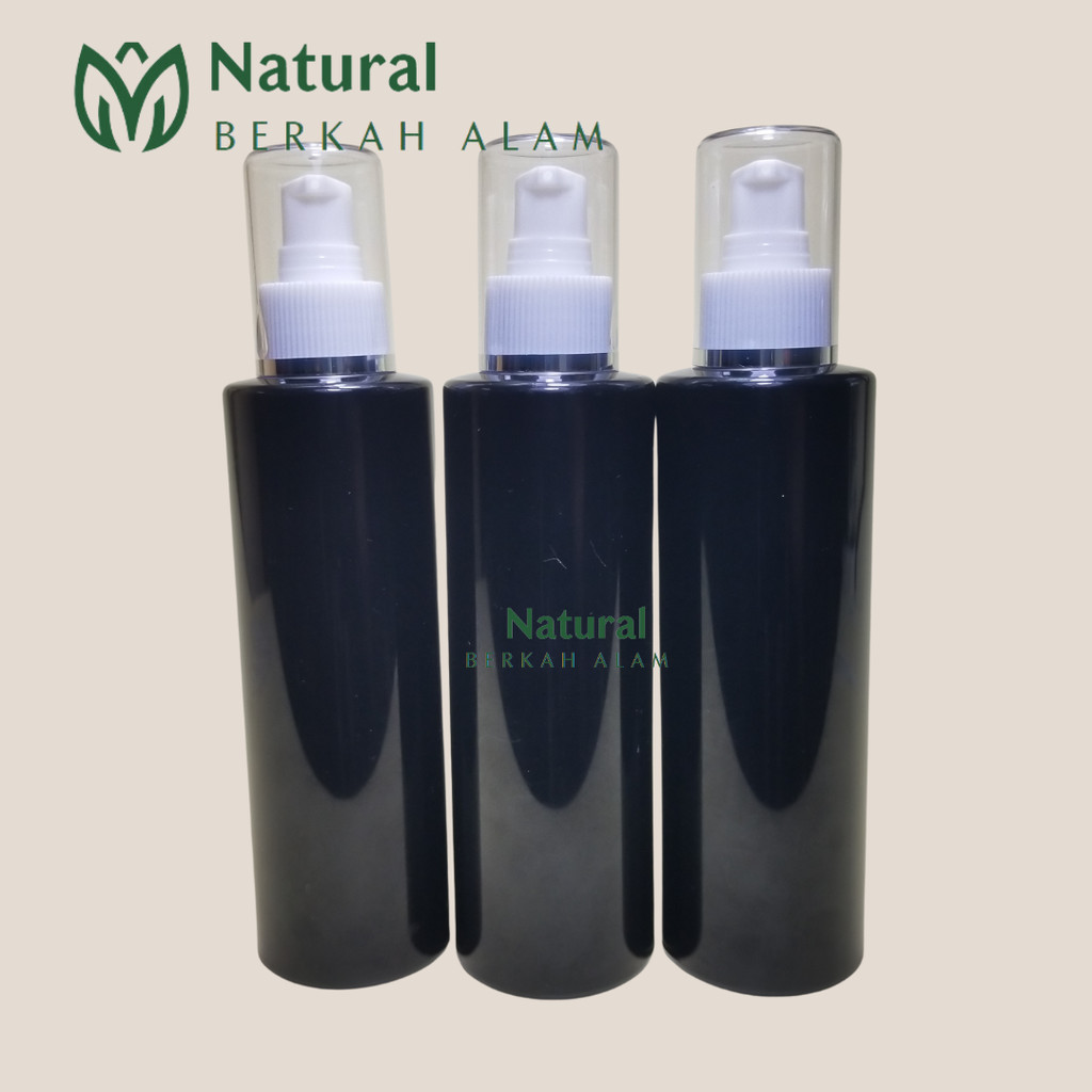 Botol Pet 200 ml RF Hitam Tutup Pump Treatment / Botol Plastik / Botol Kosmetik / Botol Pump / Botol