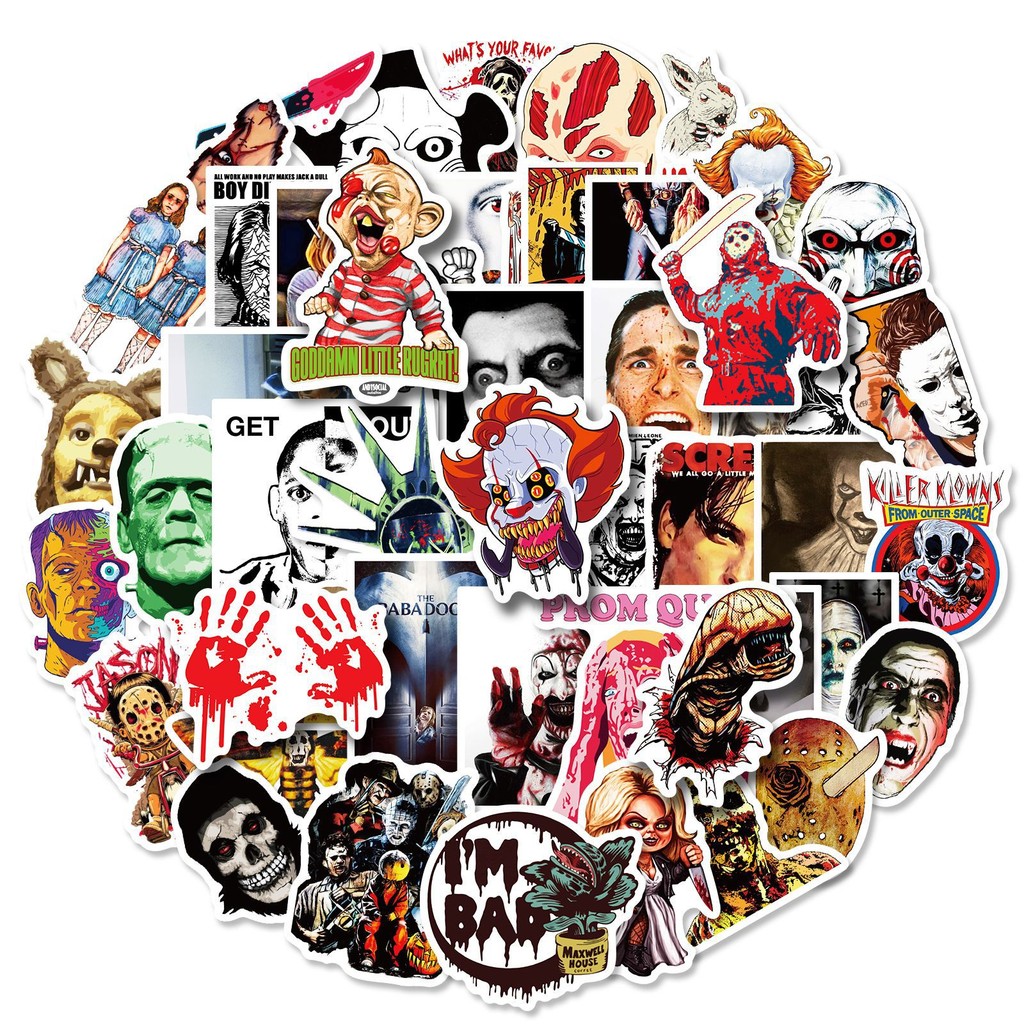 

10/25/50pcs Mixed Horror Movie Characters Graffiti Stickers for DIY Decor Laptop Notebook Skateboard Helmet Phone Guitar