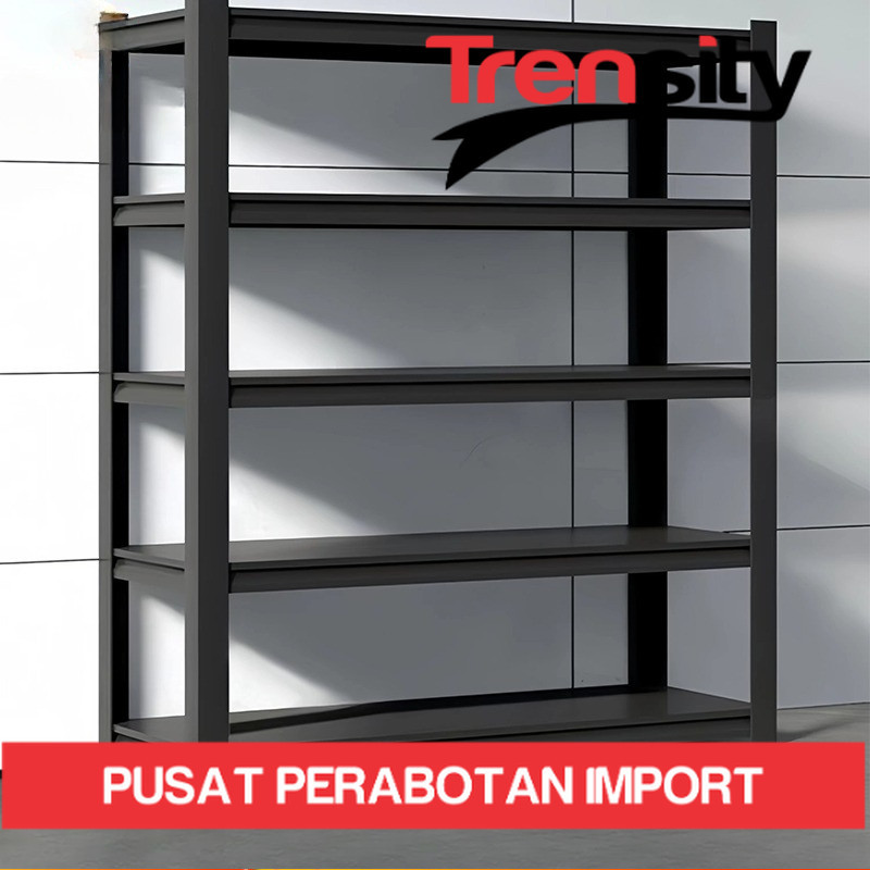Rak besi siku lubang Rak Besi Susun 120*40*180CM  Rak susun 5 tingkat Rak Hitam Rak Serbaguna *TRENS