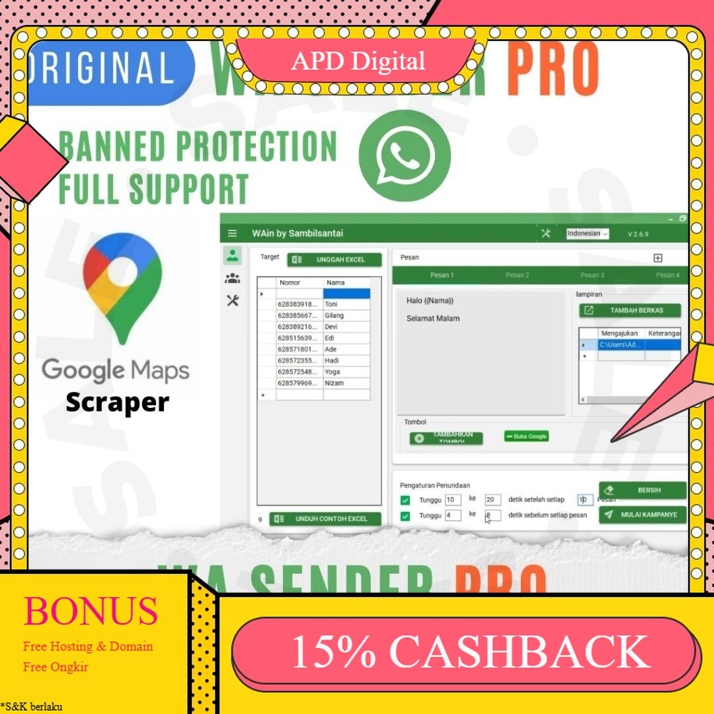 Tools Broadcast WA Bulk Sender PRO TERBAIK Original APD