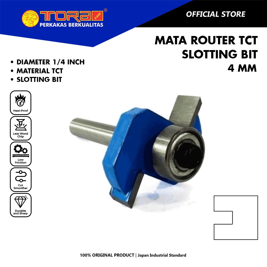 TORA Mata Router TCT 4 mm 1/4 Inch Slotting Bit - Mata Profil Router Slotting Bit