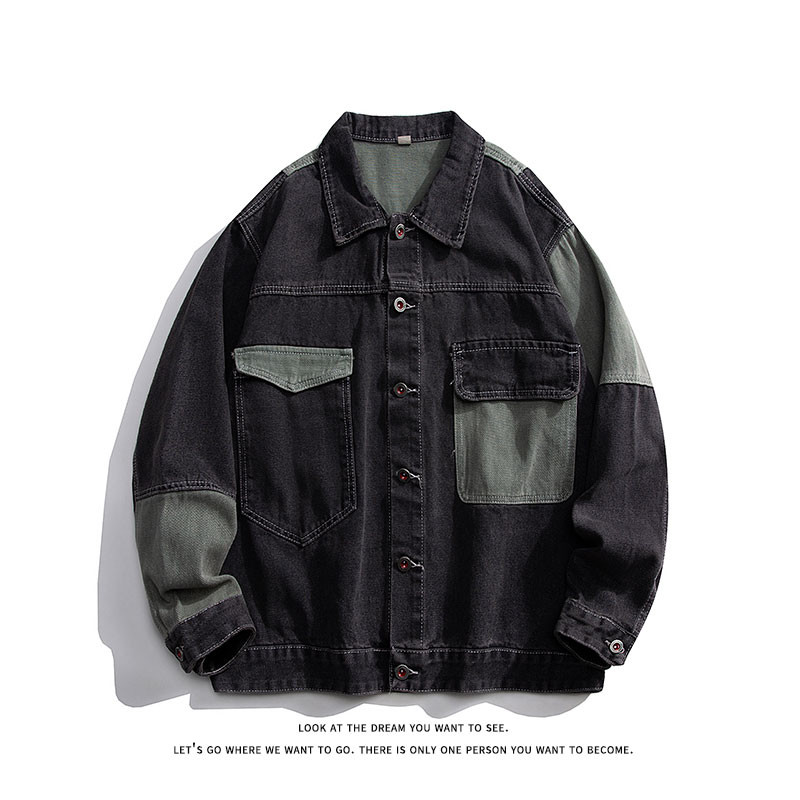 Men's Denim Jacket Oversize Spliced Color Blocking Spring Autumn Jacket Hip Hop Menswear Japanese St