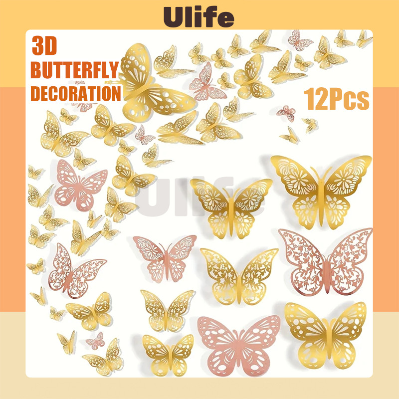 

12pcs Stiker Dinding Desain Kupu-Kupu Hollow 3D Dekorasi Dinding Stiker Kupu-Kupu Logam Ruang Untuk Dekorasi Pesta Pernikahan Decor Murah