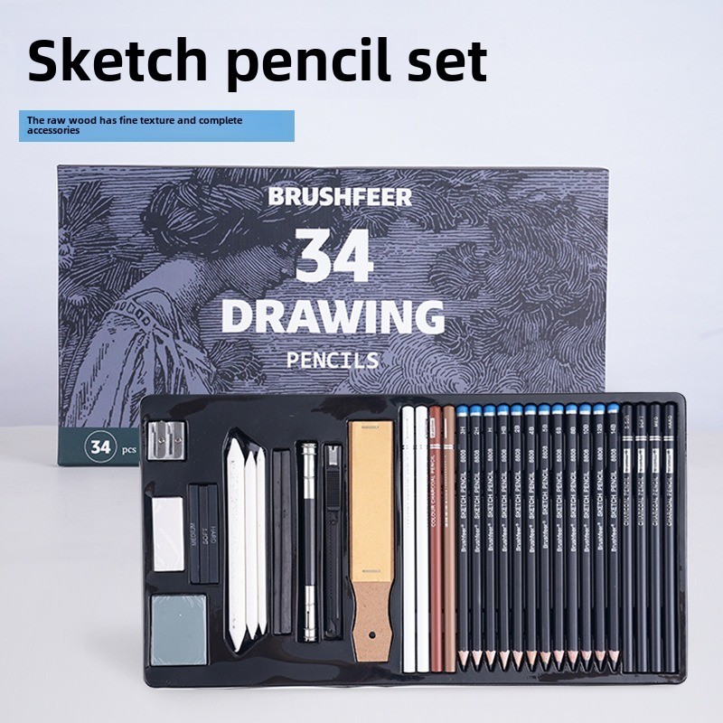 

34 professional charcoal pencils, graphite sketching set, charcoal pencil set for sketching coloring artists