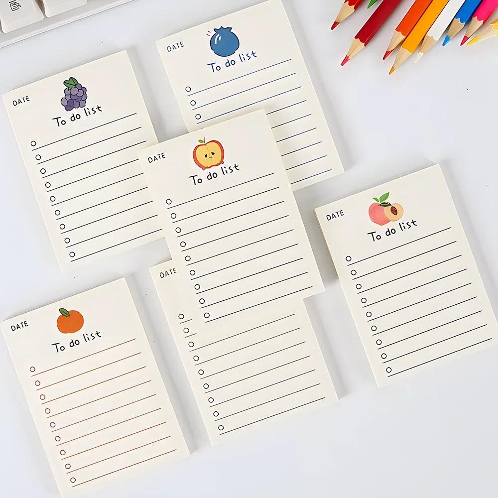 

Korean Bear Fruit Non-sticky Notes Lined Memo Pads Cute Check to Do List Shopping Daily Weekly Planner Notepad Stationery Agenda