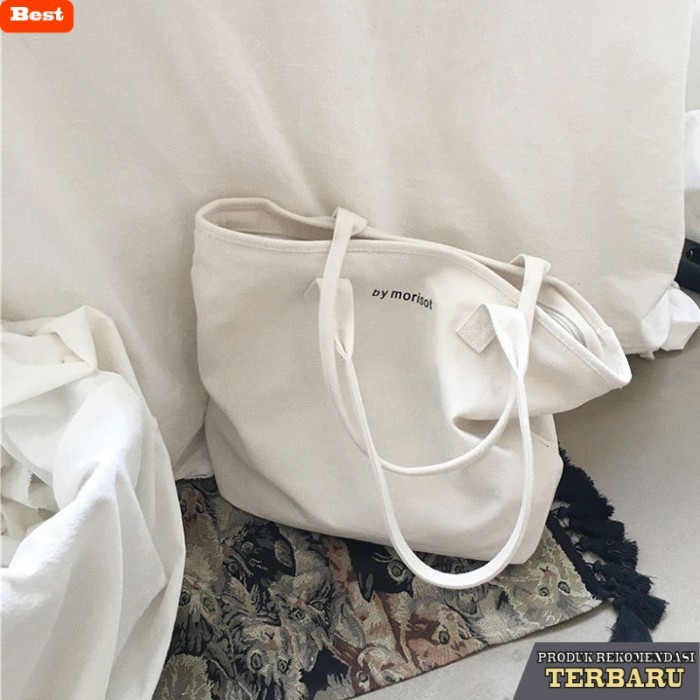 tas selempang wanita shopee TW1829 TOTEBAG KANVAS TAS WANITA KASUAL SIMPEL SHOULDER BAG MODIS - Puti