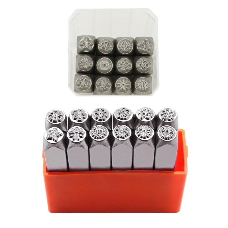 

12Pcs Flower Theme Metal Stamp, 3MM 6MM (1/8” 1/4”) Metal Stamping Tool R7UB