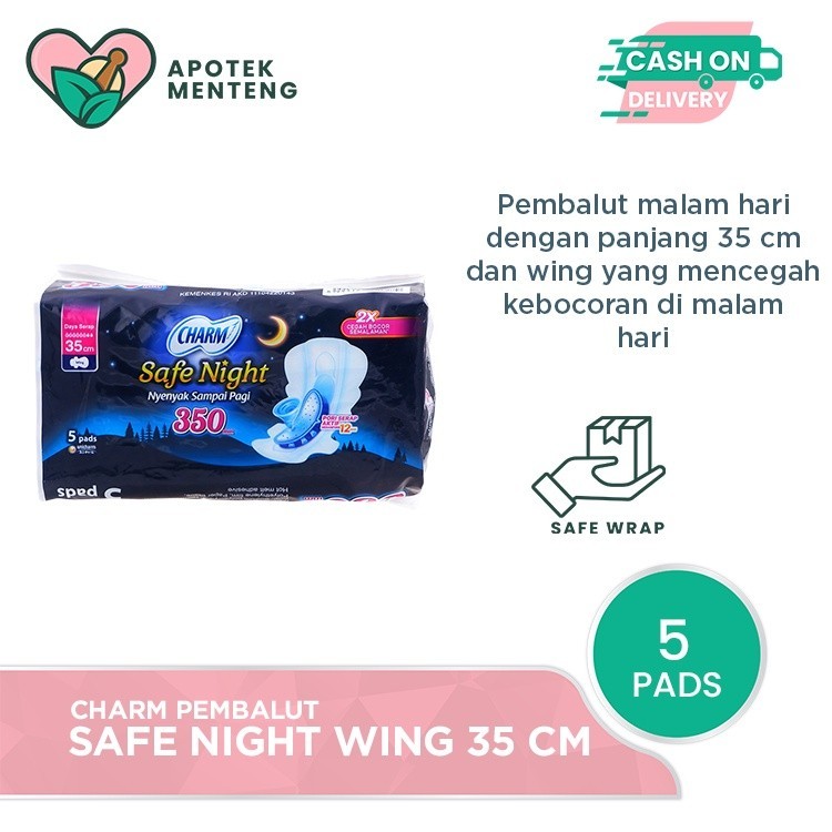 Charm Pembalut Safe Night 35 cm Wing 5 Pads - Pembalut Malam 35 cm