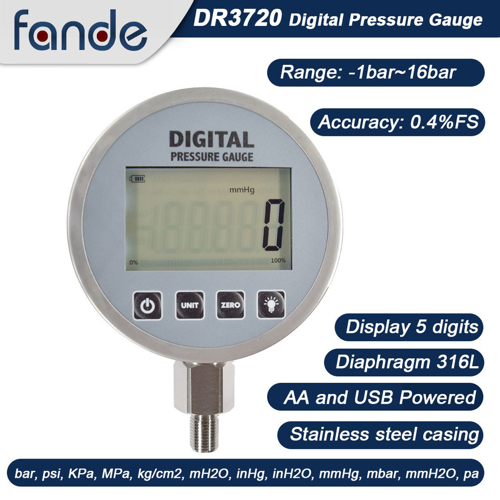 FANDESENSOR Negative Pressure Gauge mmHg Accuracy 0.4%FS Resolution -99999~99999 Diameter 105mm For 