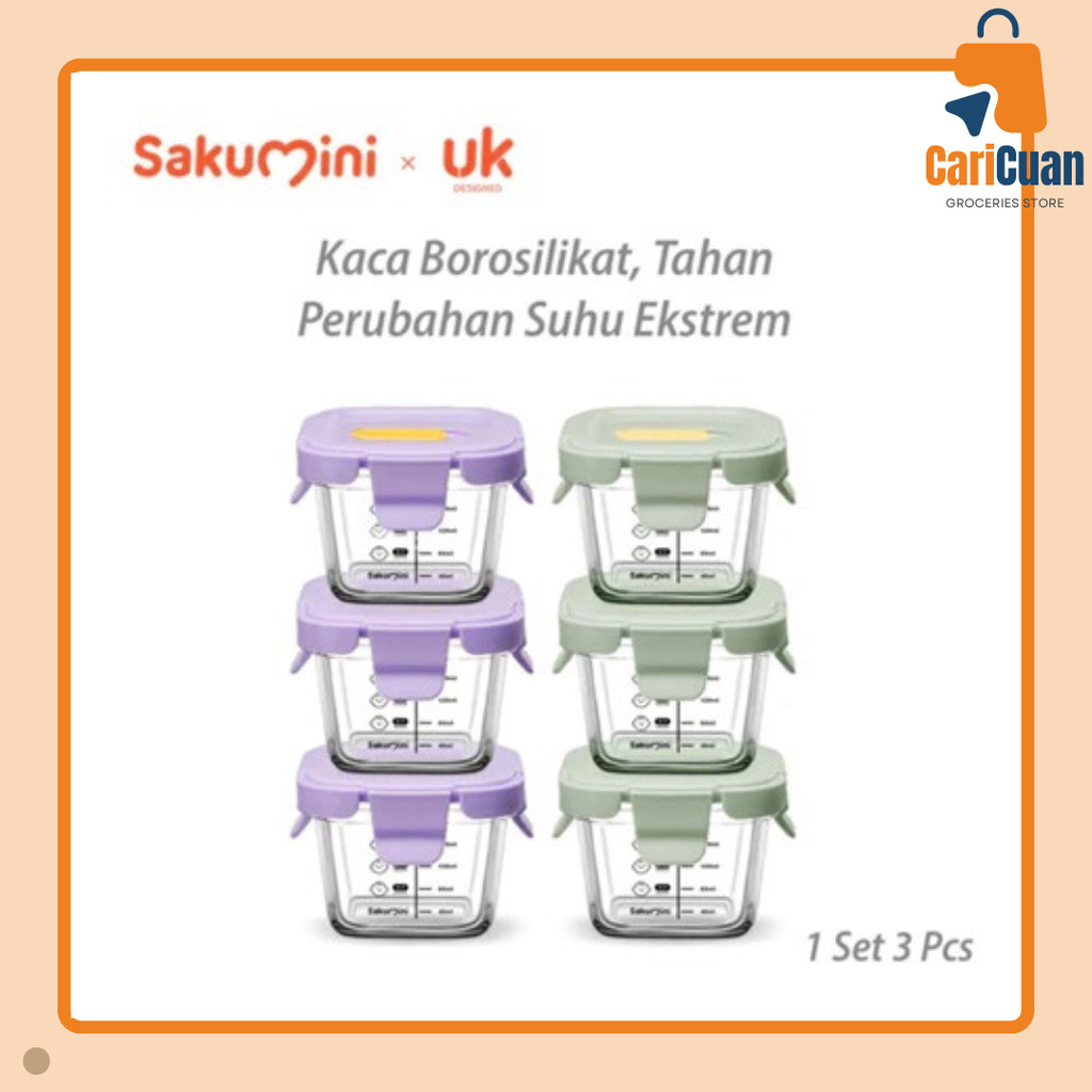 SAKUMINI Glass Food Container 3 in 1 Storage Jar Bowl