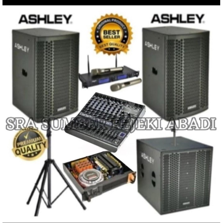 DISTRIBUTOR Paket Sound System Speaker Pasif ASHLEY 12 inch + Mixer Bluetooth ASHLEY 8 channel