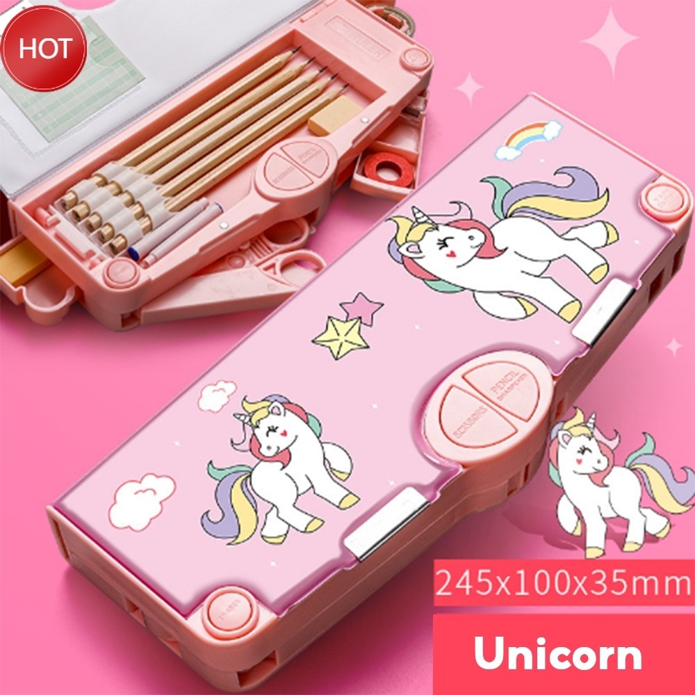 

【CASH ON DELIVERY】 Kotak Pensil Multifungsi Lengkap Peruncing Gunting Isolasi Penghapus Penggaris Kotak Pensil Multifungsi Motif Kotak Pensil Pola Kartun Lapisan Ganda Tunggal dengan Rautan Kapasitas