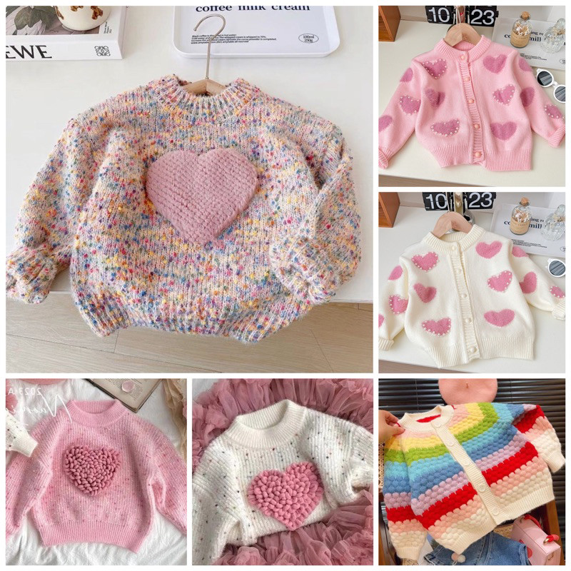 SR39IU JUNECOLLECTIONS CARDIGAN MOTIF LOVE HITS ANAK PEREMPUAN SWEATER ANAK PEREMPUAN JAKET ANAK PER