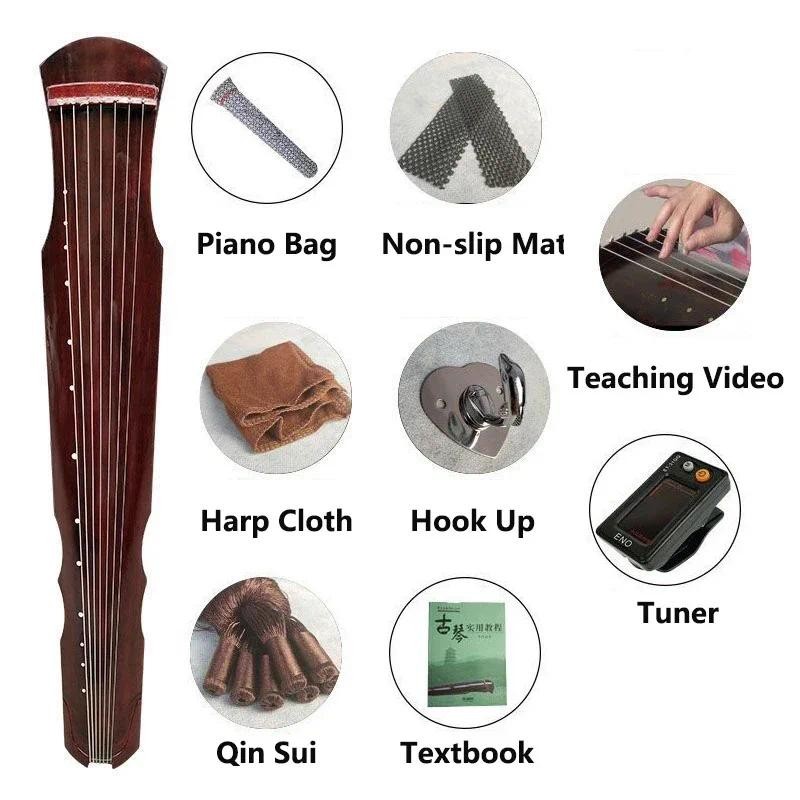 7 Strings Handmade Guqin Instrument 123cm Black Brown Fuxi Guqin Guzheng with Accessories Traditiona
