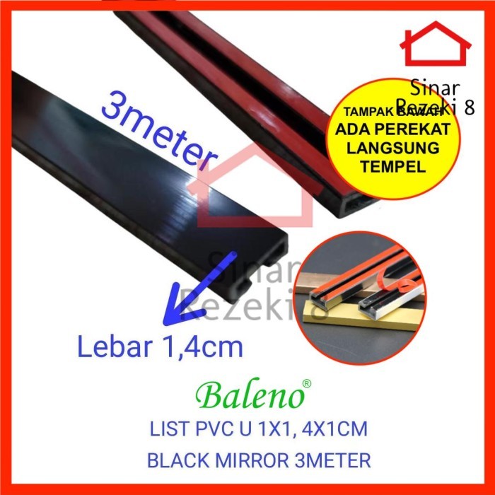 List PVC U 10 x 14 x 10 mm Hitam Mirror Baleno / Black Kilap Plat U Lis T Edging Penutup Celah Strip