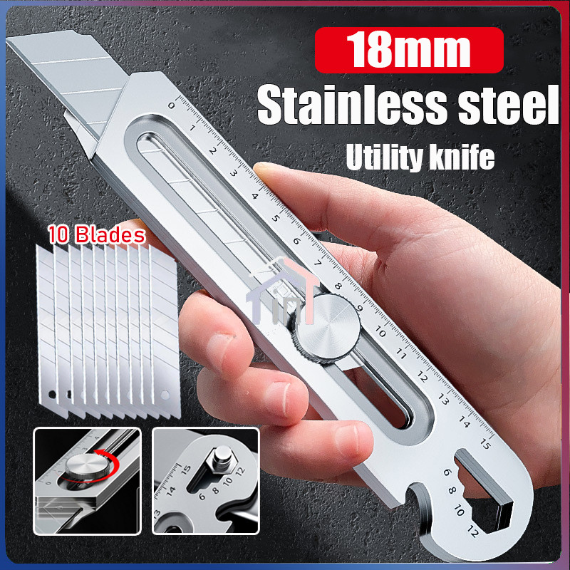 

【COD】18mm Cutter Besi Besar Stainless Besi 6 in 1 Multifungsi Cutter Pisau Baja Besa Pisau Pemotong Kertas Utility Knife