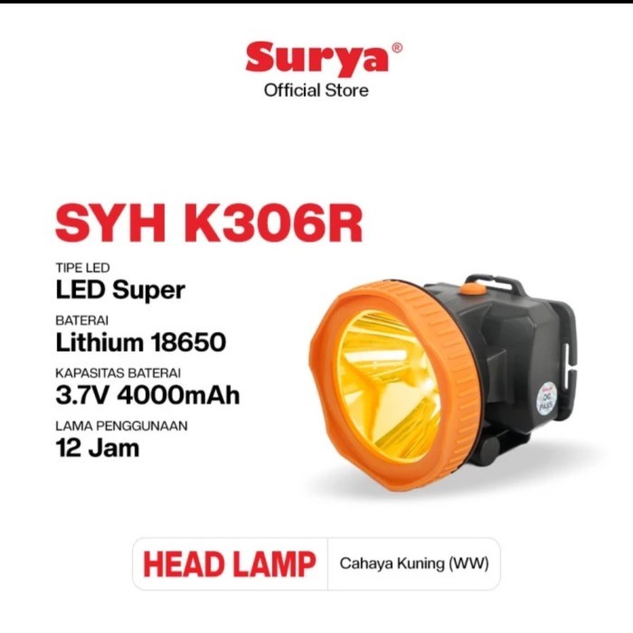 Surya SYH 306R Senter Kepala Selam 30w Cahaya Kuning  / Headlamp