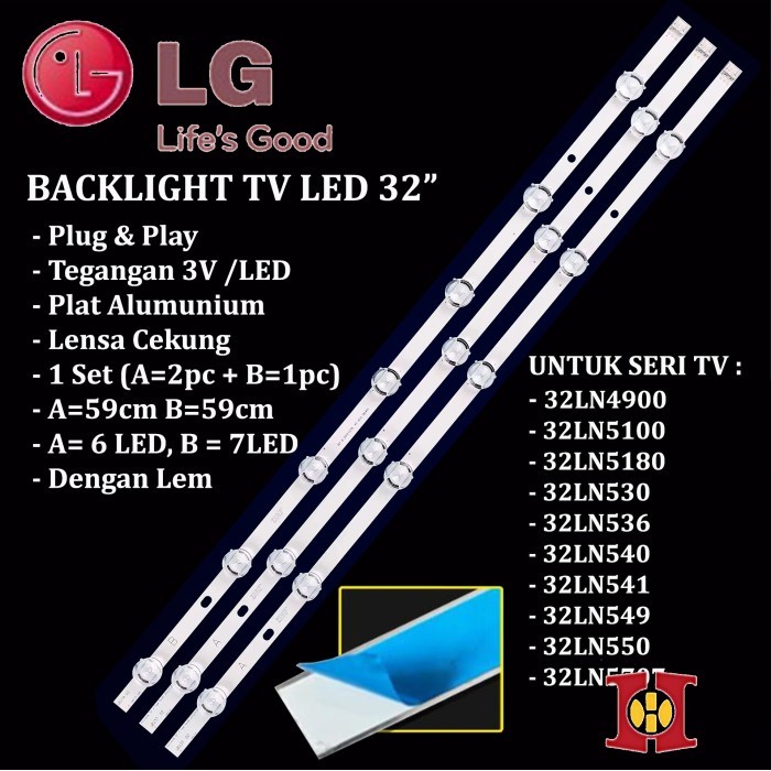 Backlight TV LED LG 32 Inch 6K 7K 6K Kancing 3V LED Cekung Lampu BL 32LN541B 32LN541 32LN4900 32LN51