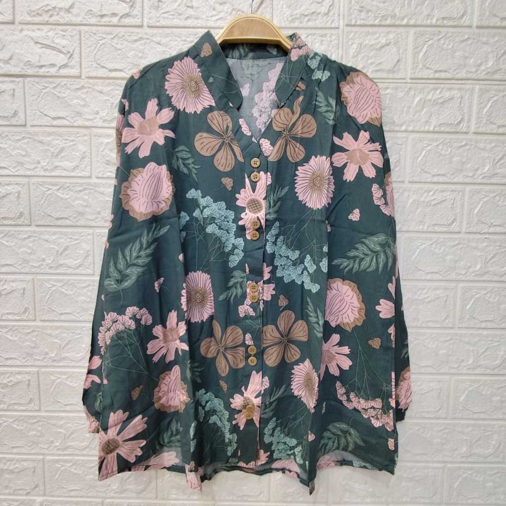 Atasan Wanita blouse Rayon Motif Bunga dan motif daun