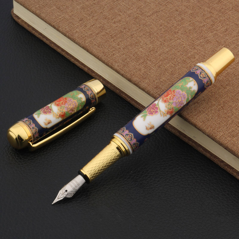 

luxury quality CHINESE Blue and White Porcelain Fountain Pen peony Flower Painting Nib ink pens Stationery Office supplies new