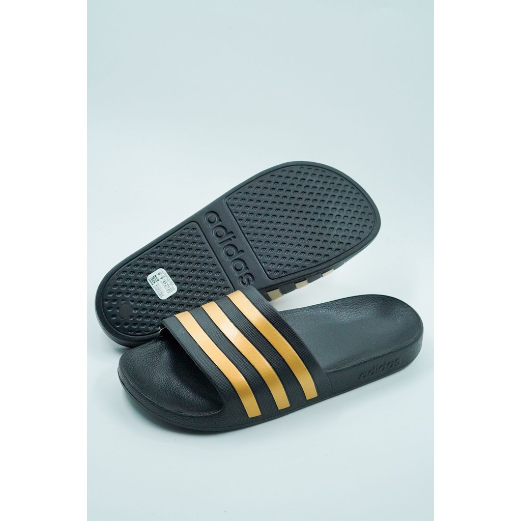 Adidas Sandals / Sendal Slip On Adilette Aqua Slides Black Gold Original 