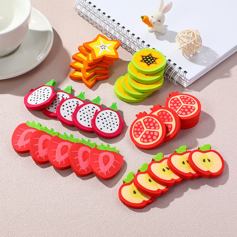 

6Pcs/Lot Cute Furit Eraser Stationery Kawaii Cartoon Apple Strawberry Pencil Rubber Kids Fruit Recognition School Supplies Gifts