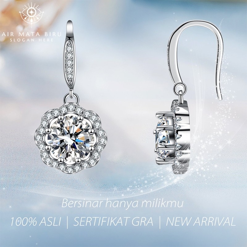 Anting subang berlian Moissanite subang moissanite sertifikat 1.0 Carat subang wanita perak 925   BT
