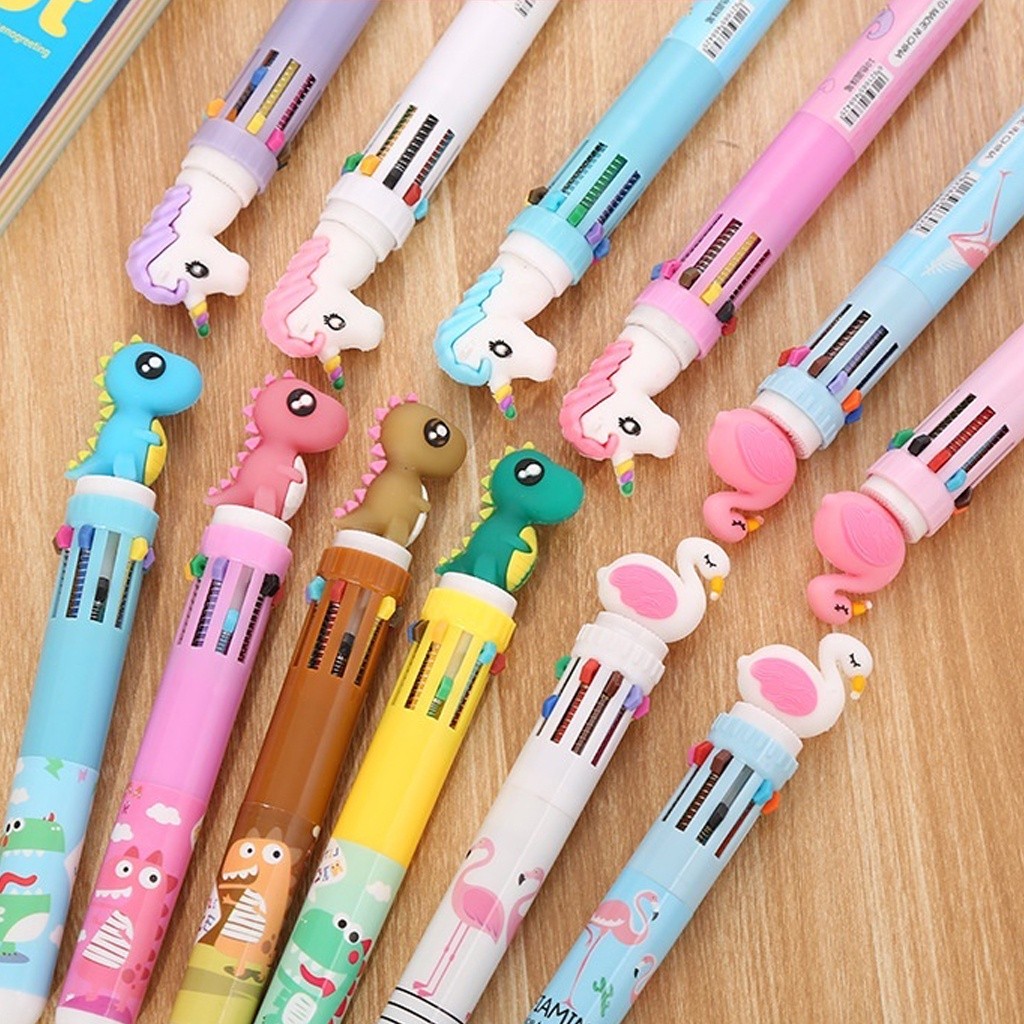 

1step Pulpen 6 Warna Dino kepala Unicorn Karakter Pena Ballpoint S089